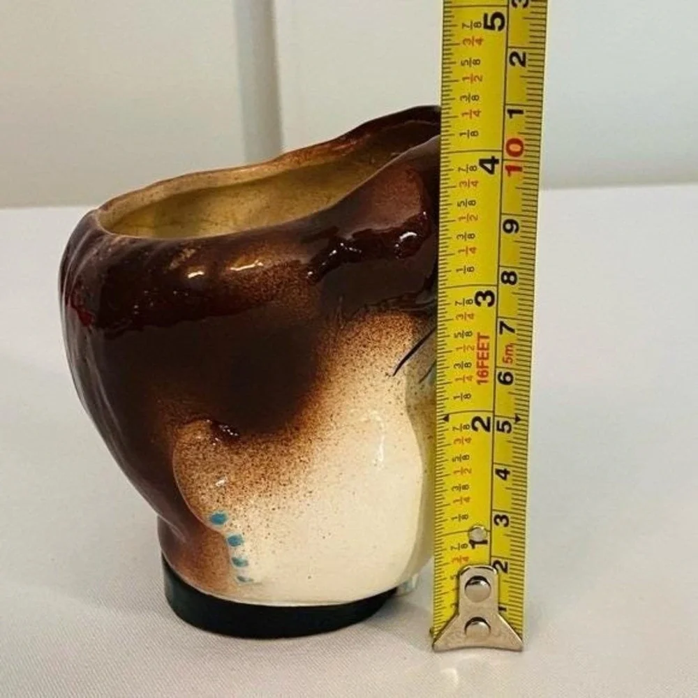 Vintage Ceramic Head Vase Mid Century Lady Brown Bouffant Hair 4.375in MCM 50s